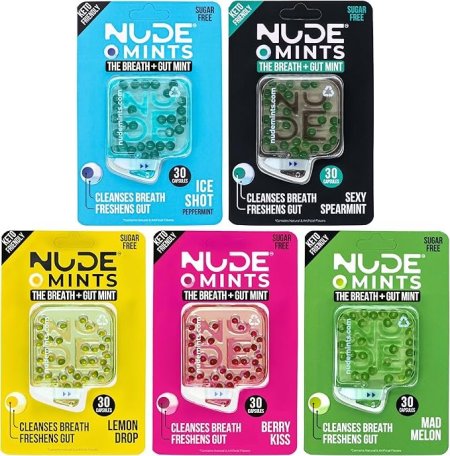  NUDE، Breath + Gut Mints لصحة الأمعاء 